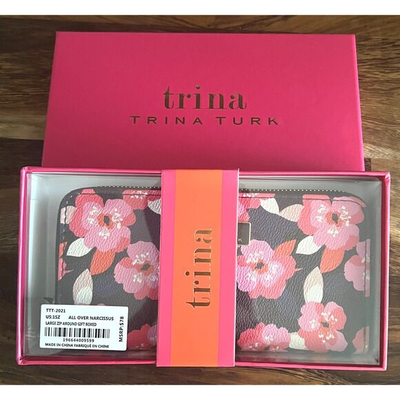 Trina Turk All Over Narcissus Large Zip Around Wallet - Picture 1 of 3